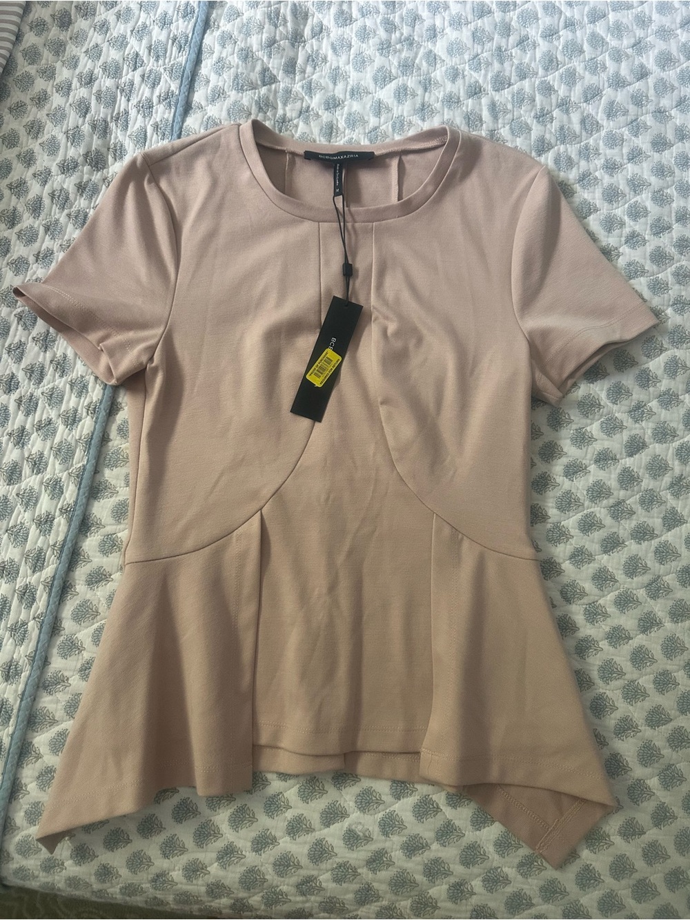 BCBGMaxAzria Blush Peplum Short Sleeve Top